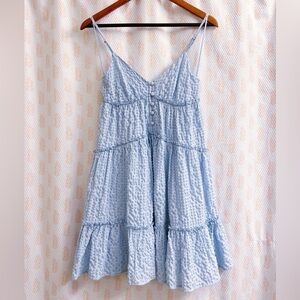 Aeropostale Babydoll Dress Womens XS Powder Blue Solid V-Neck Textured Feminine